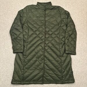 J. Jill Down Quilted Jacket Womens Medium Green‎ Long Button Front Puffer